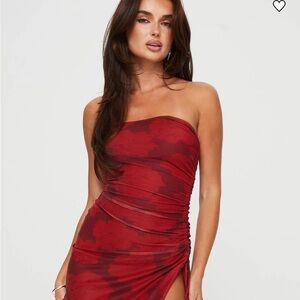 Princess Polly Strapless Floral Red Dress